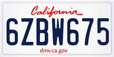 CA license plate 6ZBW675