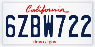 CA license plate 6ZBW722