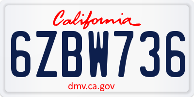 CA license plate 6ZBW736