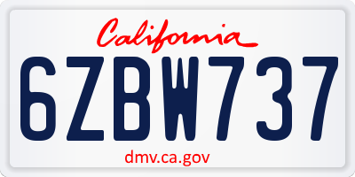 CA license plate 6ZBW737