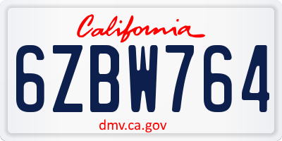 CA license plate 6ZBW764