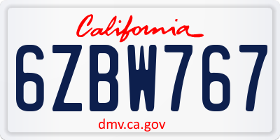 CA license plate 6ZBW767