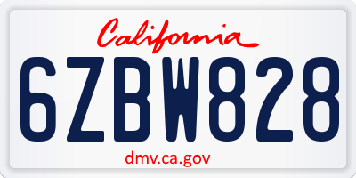 CA license plate 6ZBW828