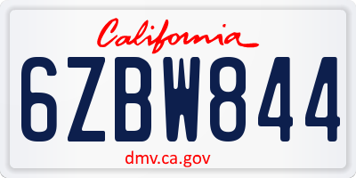 CA license plate 6ZBW844