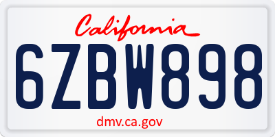 CA license plate 6ZBW898
