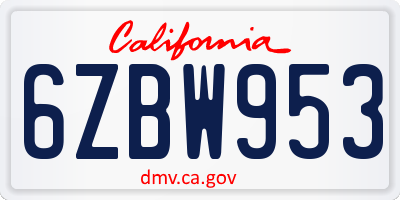 CA license plate 6ZBW953