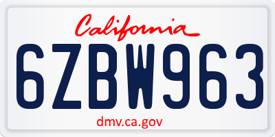 CA license plate 6ZBW963
