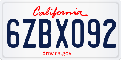 CA license plate 6ZBX092