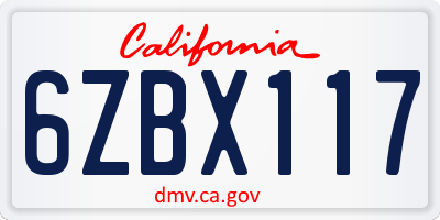 CA license plate 6ZBX117