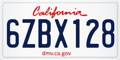 CA license plate 6ZBX128