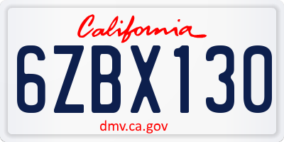 CA license plate 6ZBX130