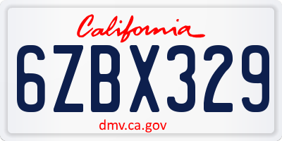 CA license plate 6ZBX329