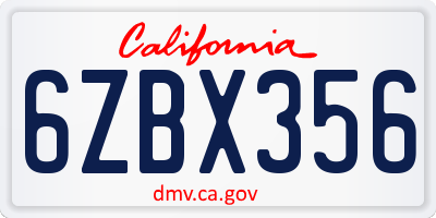 CA license plate 6ZBX356