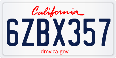 CA license plate 6ZBX357