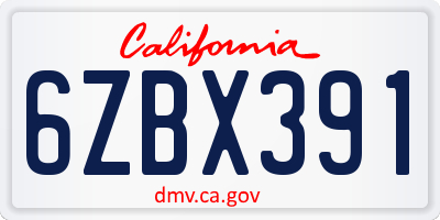 CA license plate 6ZBX391