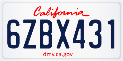 CA license plate 6ZBX431