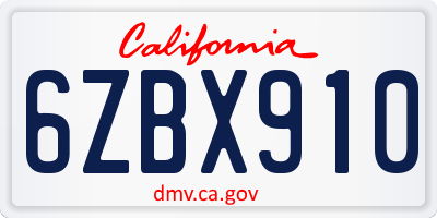 CA license plate 6ZBX910