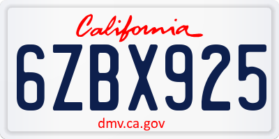 CA license plate 6ZBX925