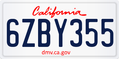 CA license plate 6ZBY355