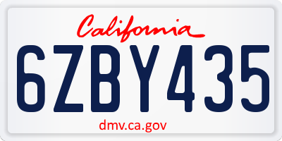 CA license plate 6ZBY435