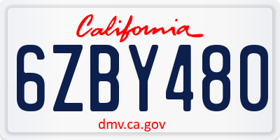 CA license plate 6ZBY480