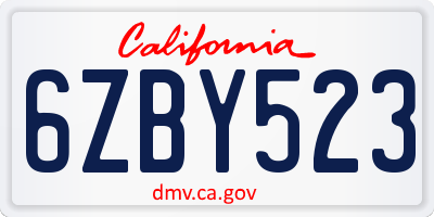 CA license plate 6ZBY523