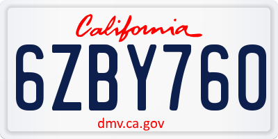 CA license plate 6ZBY760