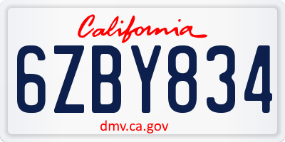 CA license plate 6ZBY834