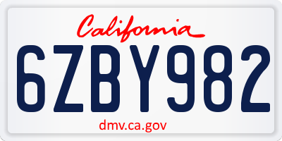 CA license plate 6ZBY982