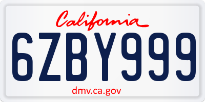 CA license plate 6ZBY999