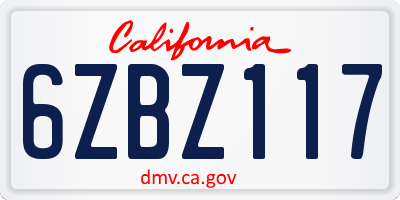 CA license plate 6ZBZ117