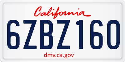 CA license plate 6ZBZ160