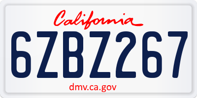 CA license plate 6ZBZ267