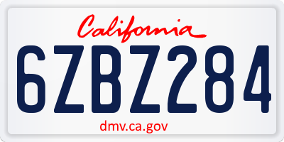 CA license plate 6ZBZ284