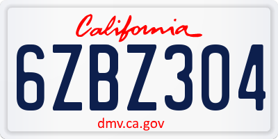CA license plate 6ZBZ304