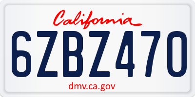 CA license plate 6ZBZ470
