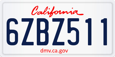 CA license plate 6ZBZ511