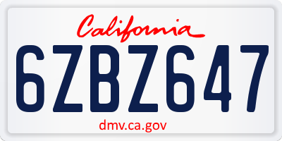 CA license plate 6ZBZ647