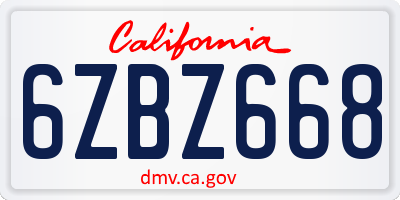 CA license plate 6ZBZ668