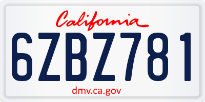 CA license plate 6ZBZ781