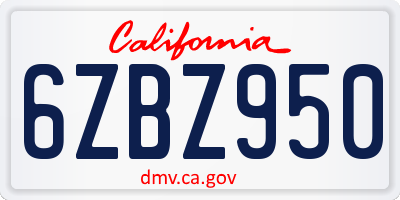 CA license plate 6ZBZ950