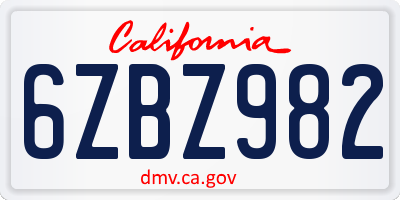 CA license plate 6ZBZ982