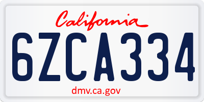 CA license plate 6ZCA334