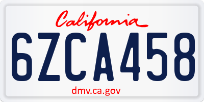 CA license plate 6ZCA458