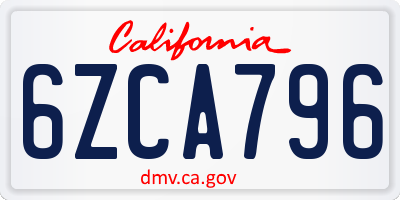 CA license plate 6ZCA796