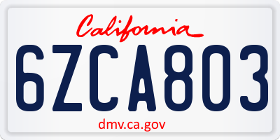 CA license plate 6ZCA803