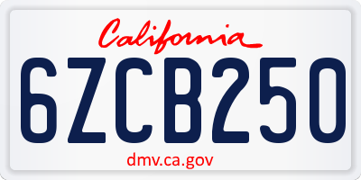 CA license plate 6ZCB250