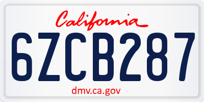 CA license plate 6ZCB287