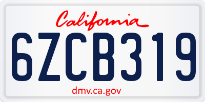 CA license plate 6ZCB319