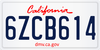 CA license plate 6ZCB614